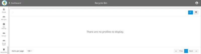 Screenshot of recyle bin for users
