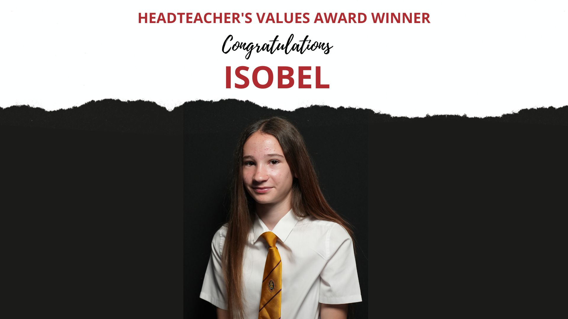 THE HEADTEACHER’S CREDIT VALUES AWARD WAS PRESENTED TO ISOBEL GIBSON IN YEAR 7&nbsp;