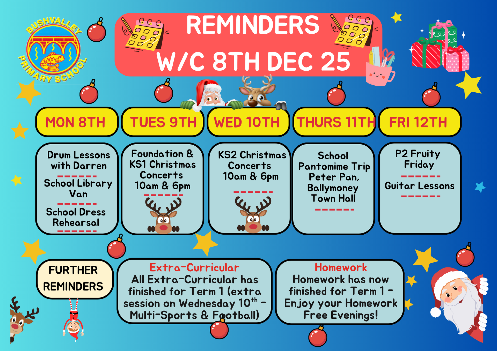 School Reminders 8th Dec 2025