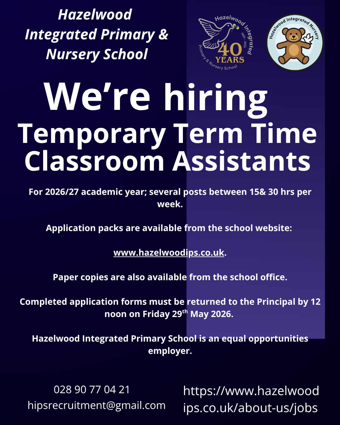 TEMPORARY TERM TIME CLASSROOM ASSISTANTS JOB VACANCIES