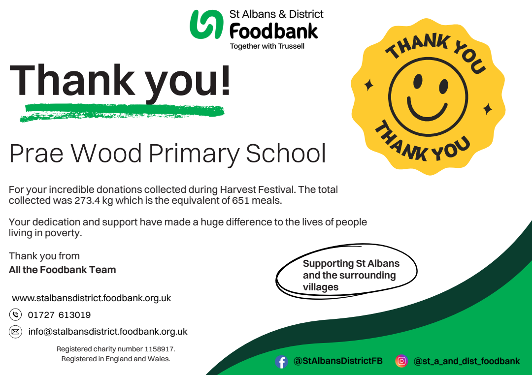 Thanks from the St Albans District Food Bank