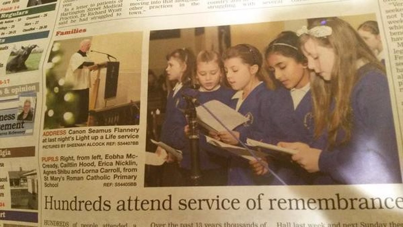 The choir sang at the St. Mary's Hospice 'Light up a Life' service on 8th December 2014. The service is an opportunity for the families of people who have spent time in the hospice, to remember them and celebrate their lives. Each person remembered was represented by a special light on the Christmas tree.