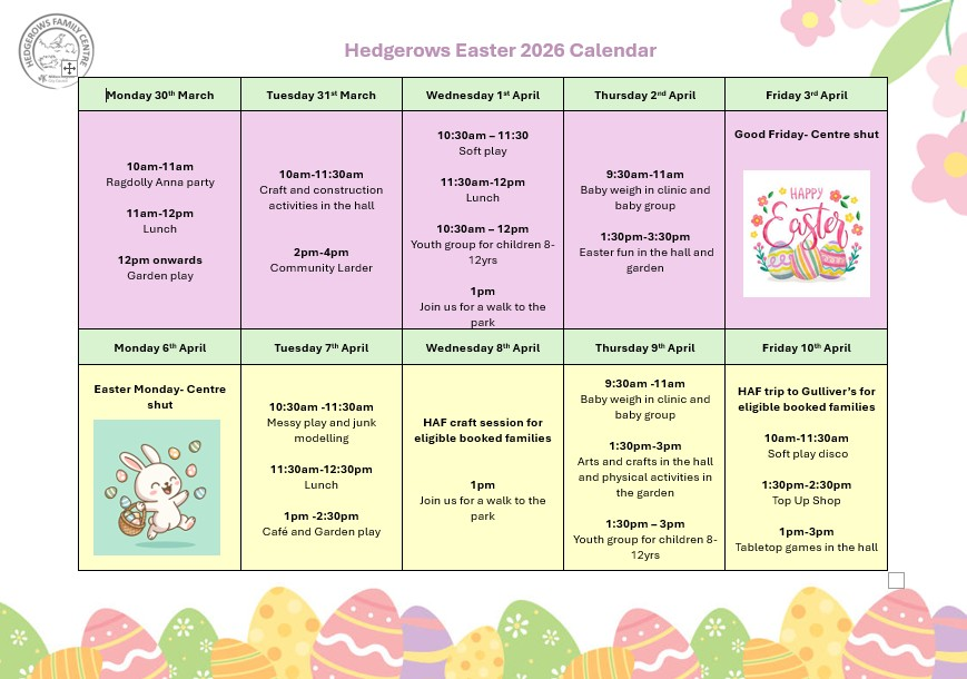 Hedgerows Easter 2026 Calendar