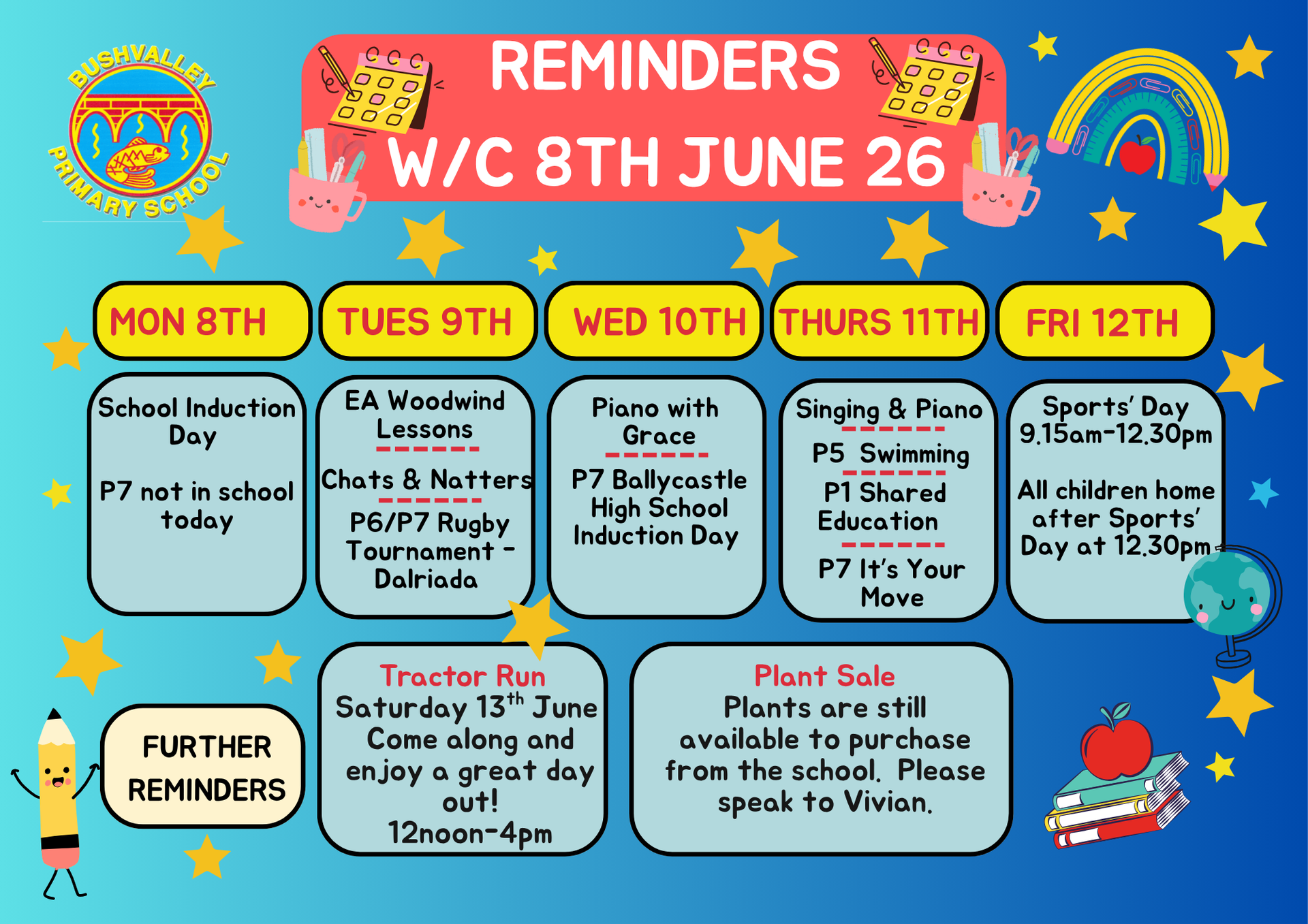 School Reminders 8th  June 2026