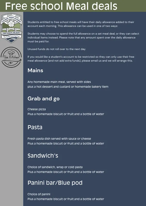 Calder High Meal Deal Menu - image 2