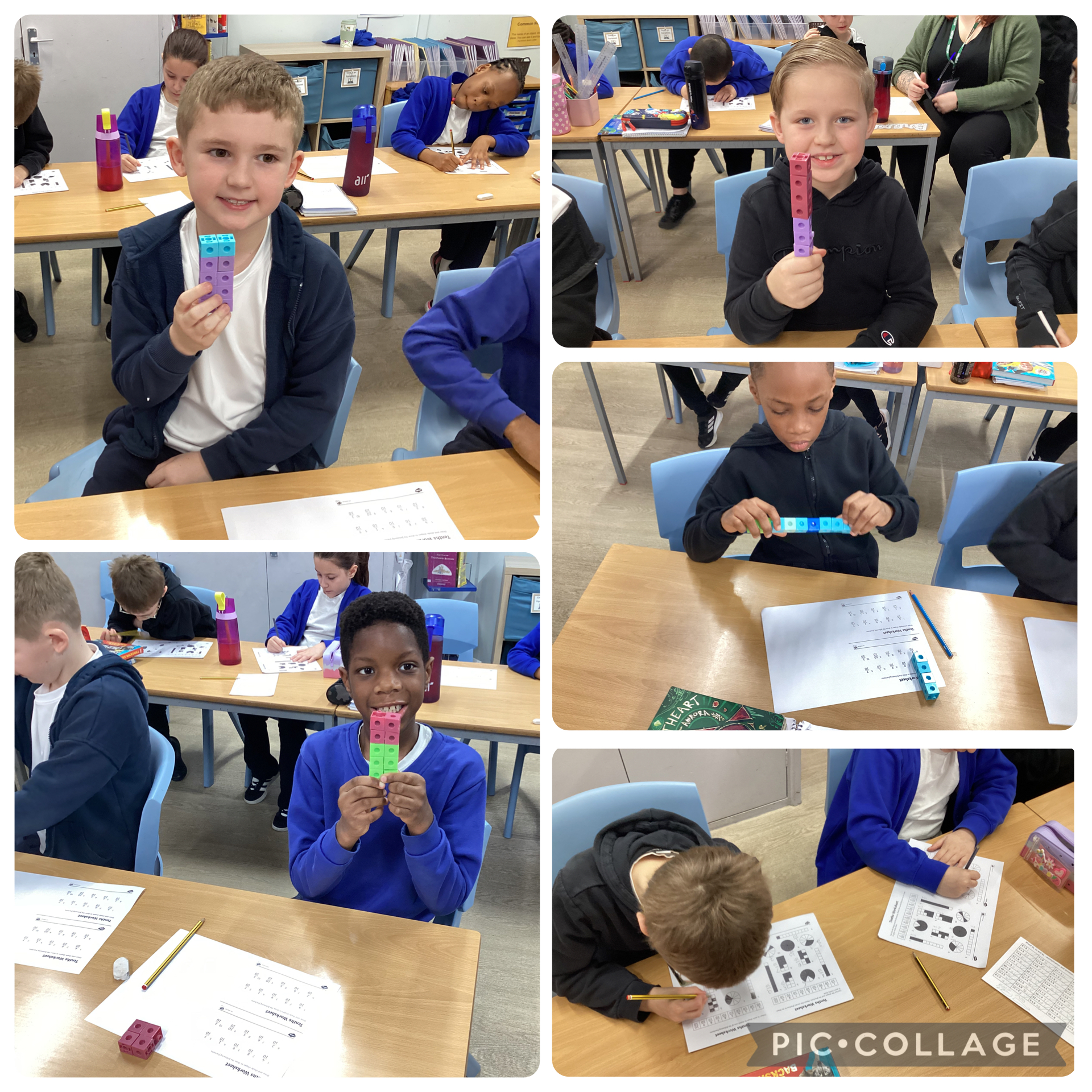 Today, we started our fractions unit and looked at tenths. We looked at examples, videos, colouring in and used blocks to help us understand this concept.