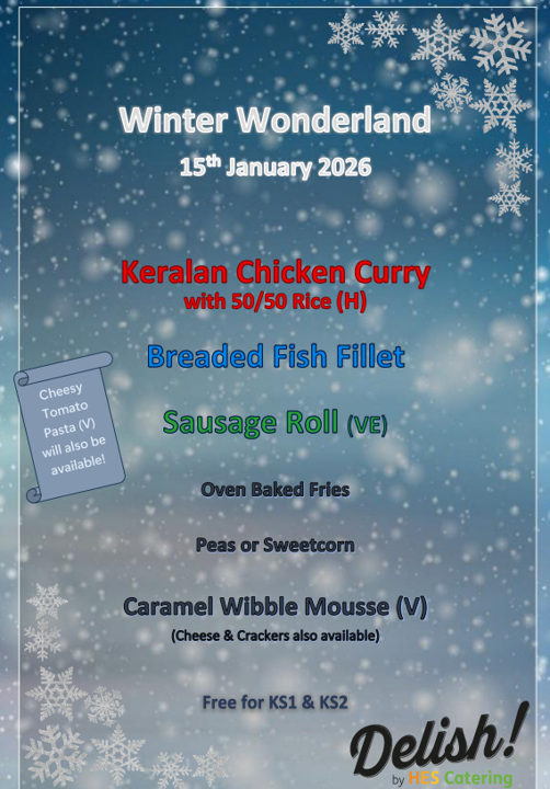 Winter Wonderland Themed Menu 15.01.2026
