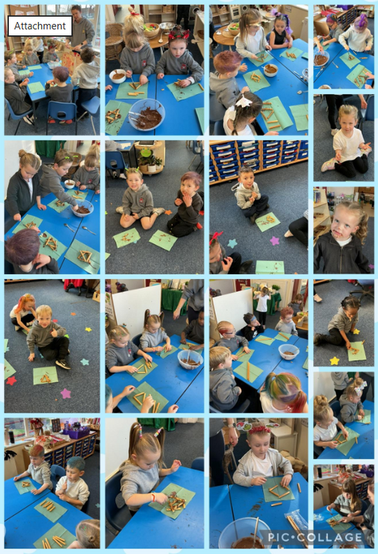 As part of their topic, Let's Celebrate, Reception made Stars of David out of breadsticks and chocolate.
