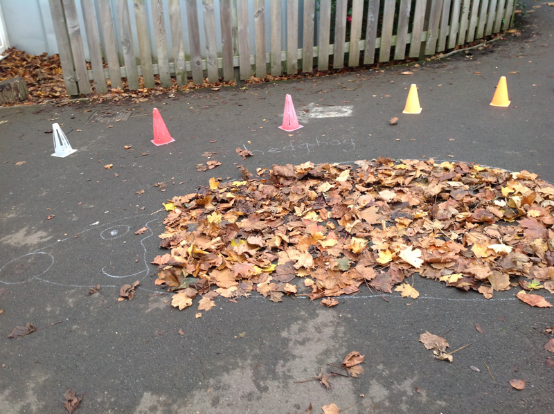 We had great fun creating a spiky hedgehog outside today.