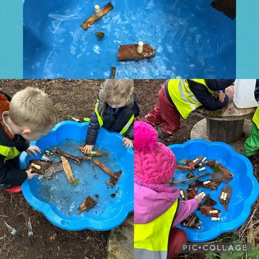 Autumn 2023 - 11th October - Acorns - Testing Natural Materials (strongest - using hammers; waterproof - Little Green Riding Hood cloaks; floating - boats) - image 3 Autumn 2023 - 11th October - Acorns - Testing Natural Materials (strongest - using hammers; waterproof - Little Green Riding Hood cloaks; floating - boats) - image 3