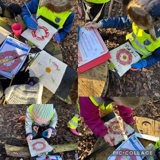 Spring 2024 - 17th January - Oaks - Tudor Rose (natural paints), Tudor Scripture (quills) and Roman Numerals (tool use) - image 1 Spring 2024 - 17th January - Oaks - Tudor Rose (natural paints), Tudor Scripture (quills) and Roman Numerals (tool use) - image 1