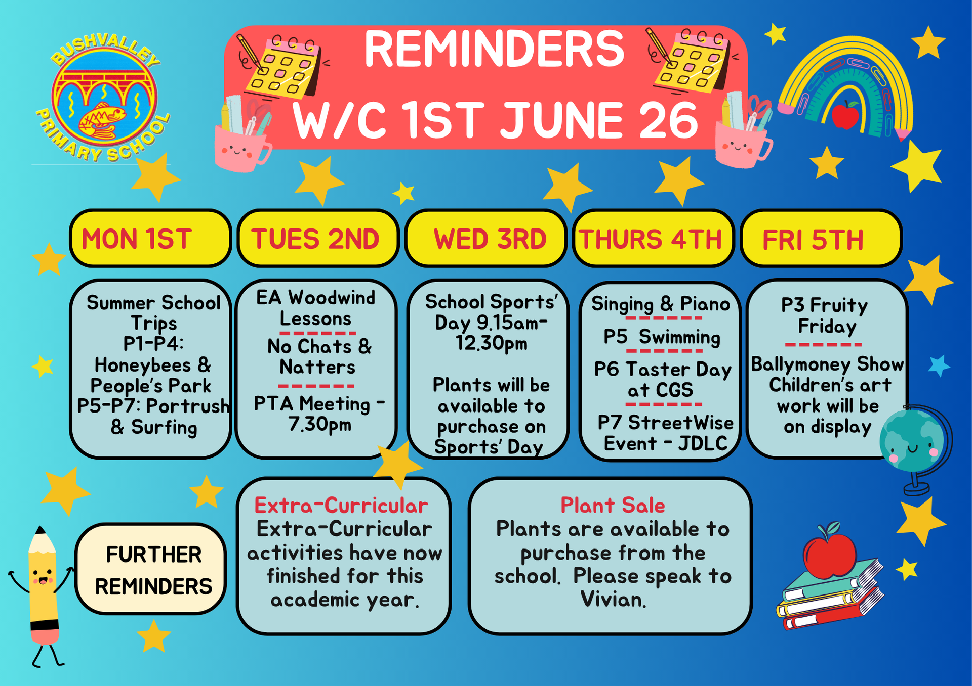 School Reminders 1st June 2026