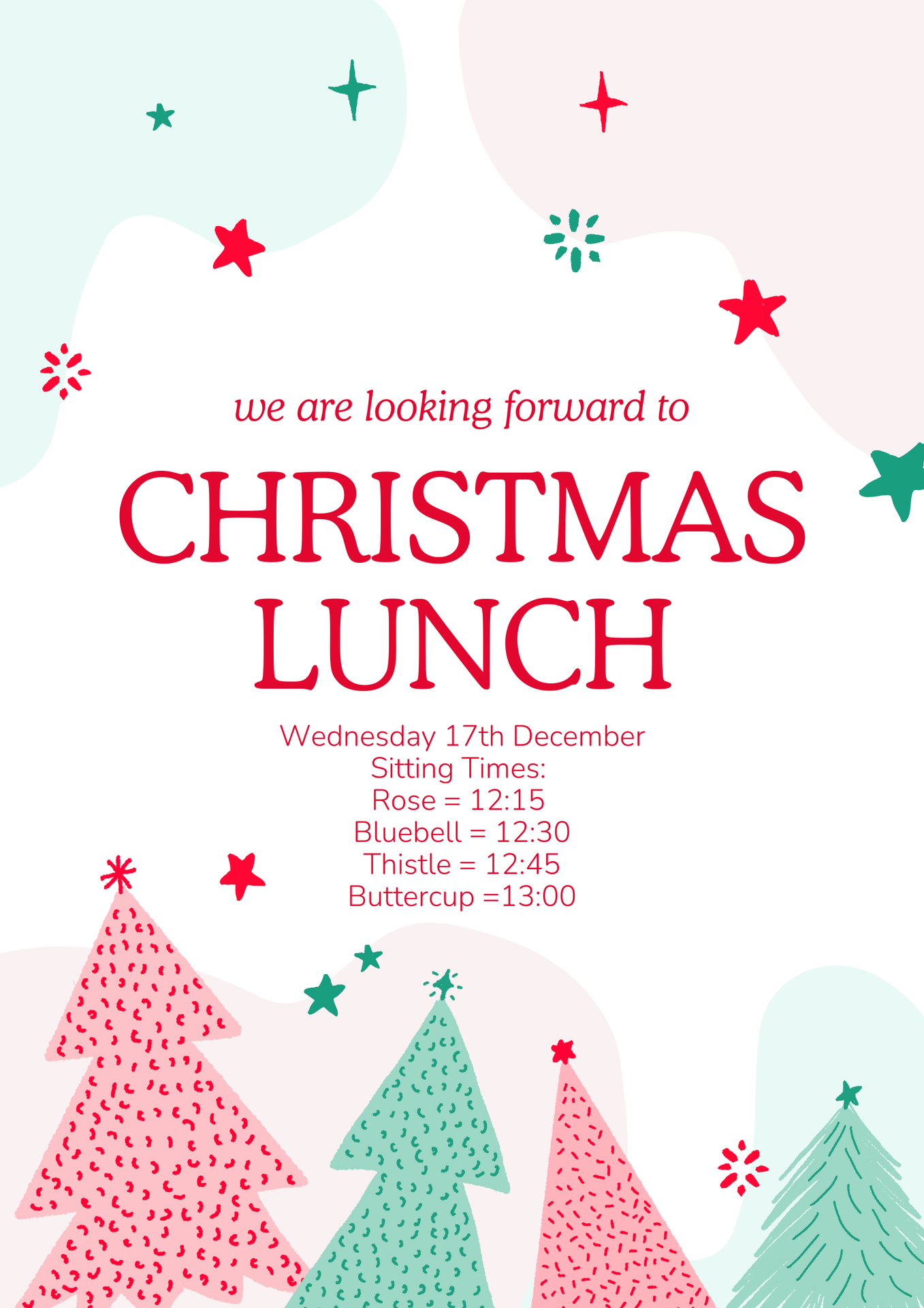 Christmas Lunch Sitting Times