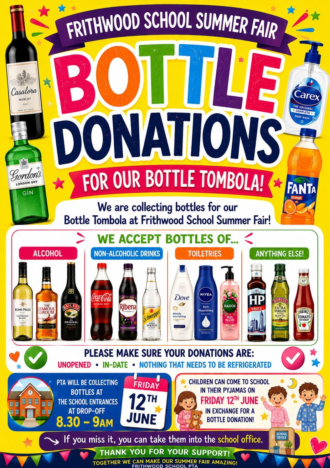 Pyjama Day Friday 12th June for Bottle Tombola