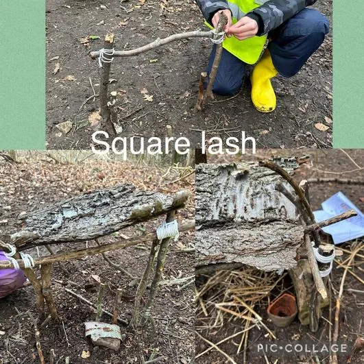 Spring 2024 - 31st January - Oaks - Tudor Houses (working well in groups to create strong and sturdy structures using different knots and tools) - image 2 Spring 2024 - 31st January - Oaks - Tudor Houses (working well in groups to create strong and sturdy structures using different knots and tools) - image 2