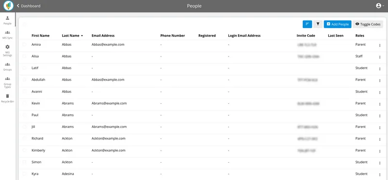 screenshot showing the people screen