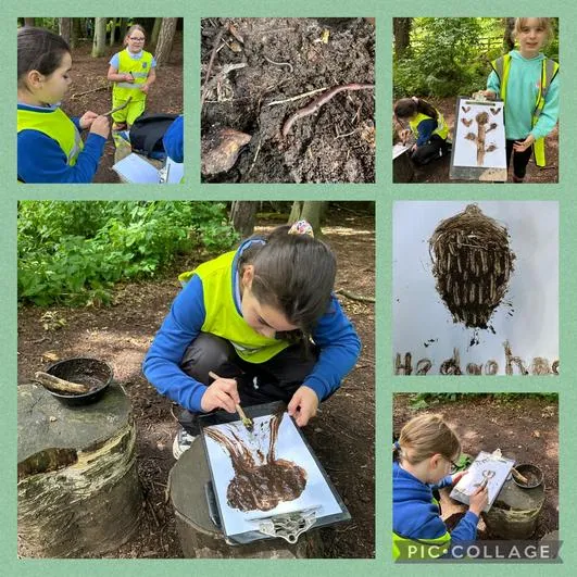 Summer 2024 - 19th June - Oaks - Leaf Identification and Leaf Art; Fire Lighting; Mud Painting and Natural Paintbrushes; Stick People (knot tying) - image 3 Summer 2024 - 19th June - Oaks - Leaf Identification and Leaf Art; Fire Lighting; Mud Painting and Natural Paintbrushes; Stick People (knot tying) - image 3
