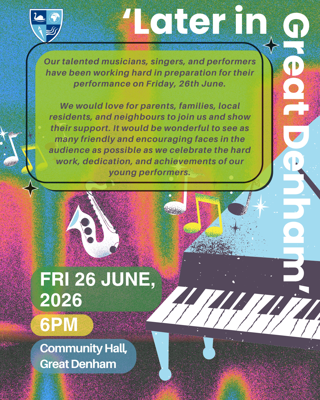 Come & Support our Music Performance this Friday