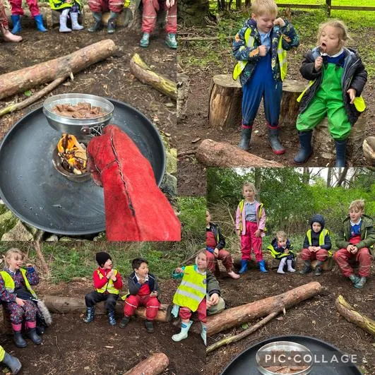 Autumn 2023 - 4th October - Acorns - Fire (solid to liquid - melting chocolate and using fire strikers), making mud play-dough and scavenger hunts! - image 4 Autumn 2023 - 4th October - Acorns - Fire (solid to liquid - melting chocolate and using fire strikers), making mud play-dough and scavenger hunts! - image 4