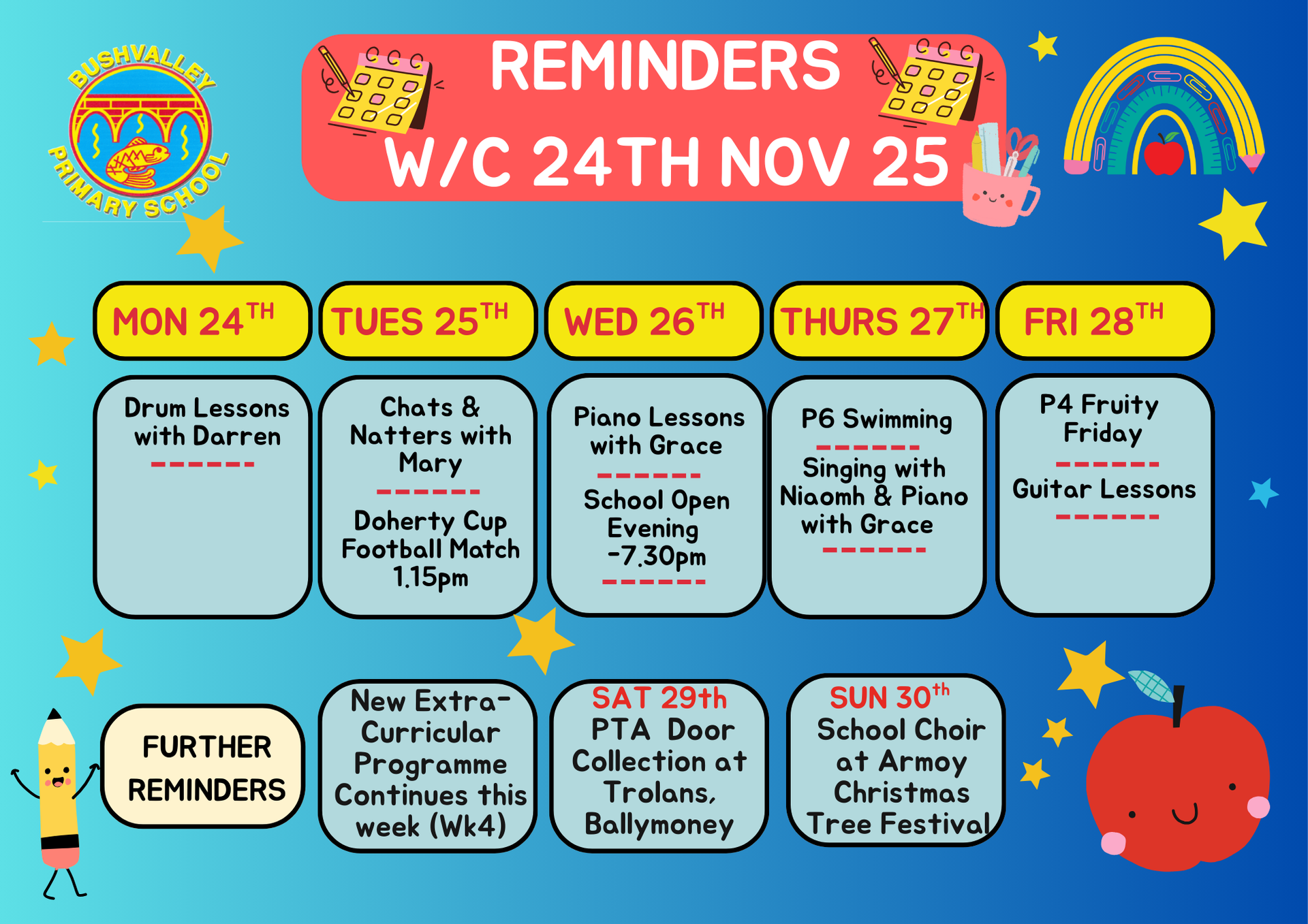 School Reminders 24th Nov 25