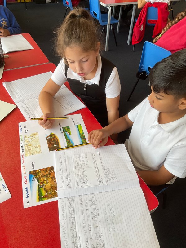 We thought of verbs adjectives and nouns for different parts of the story. We then used these to write expanded noun phrases. 