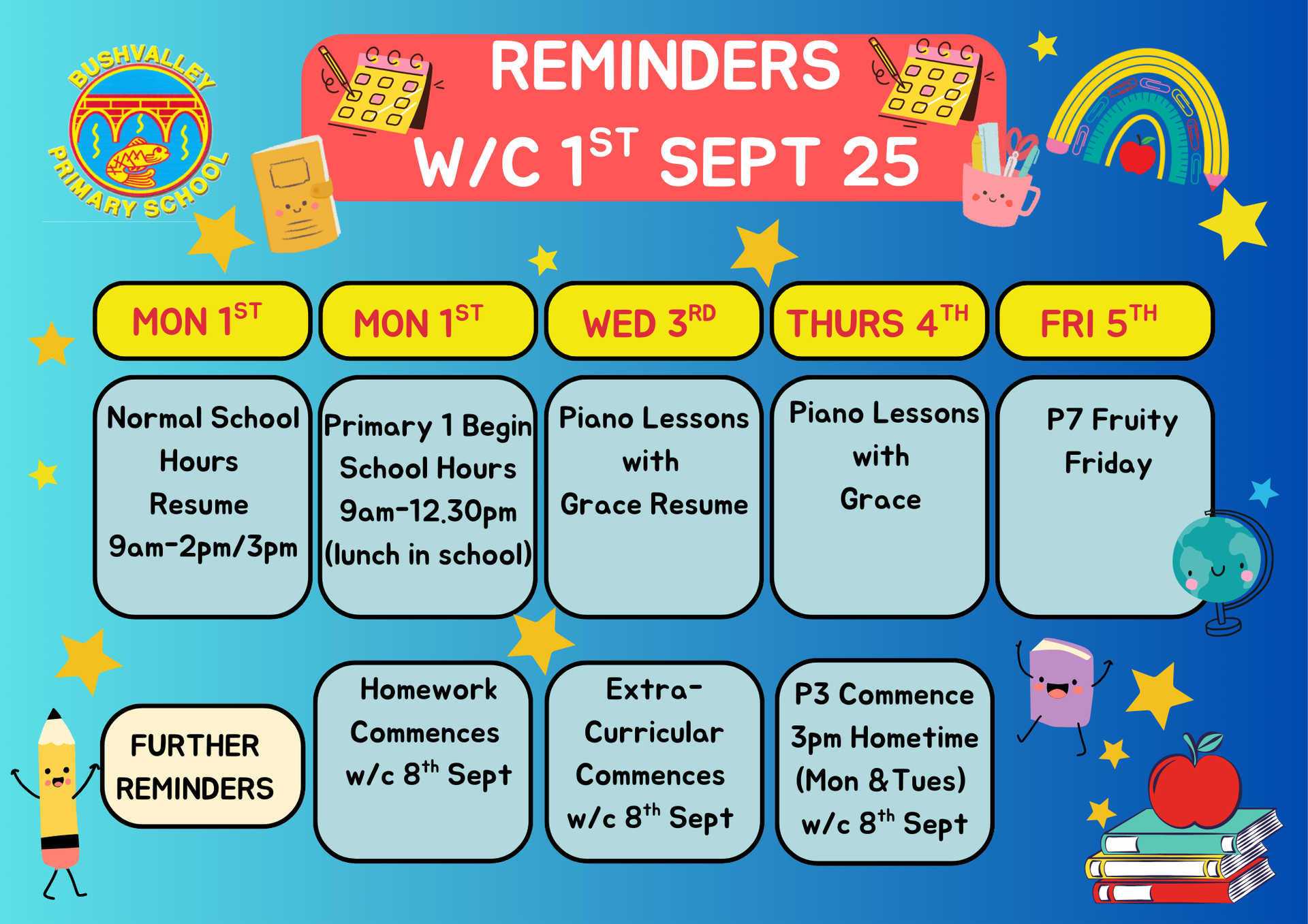 Reminders w/c 1st Sept