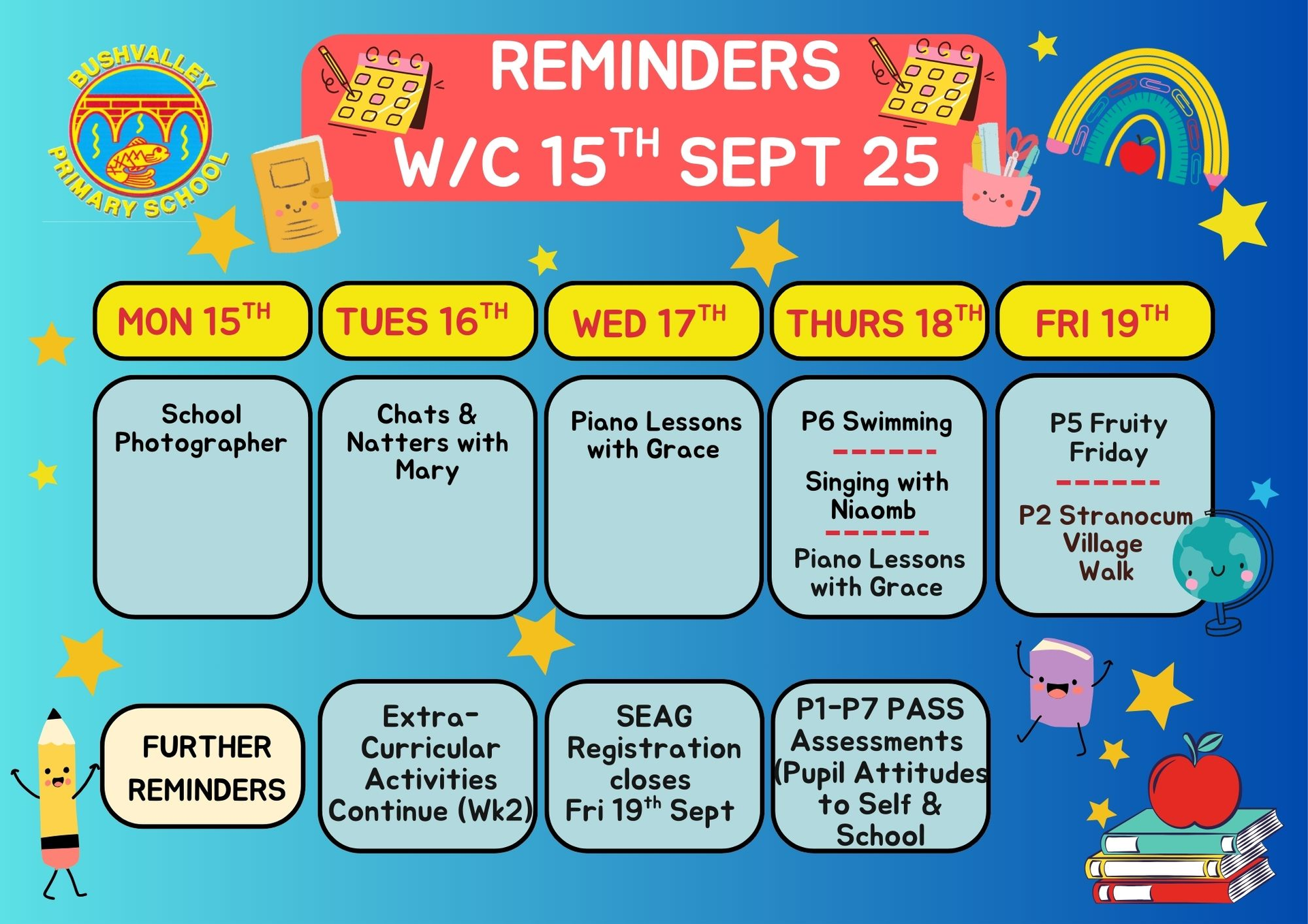 Reminders w/c 15th Sept