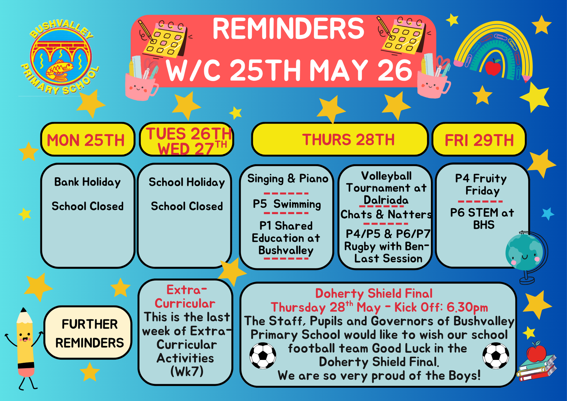 School Reminders 25th May 2026