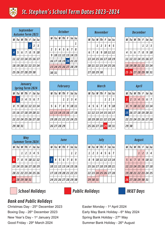 School Calendar | St Stephen's Church of England Primary School and Nursery