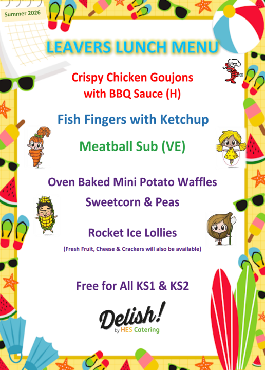 Leavers Lunch Menu 20.07.2026