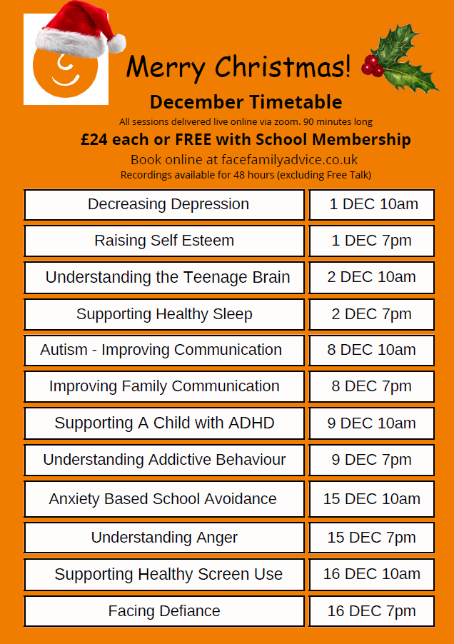 FACE Timetable for December 