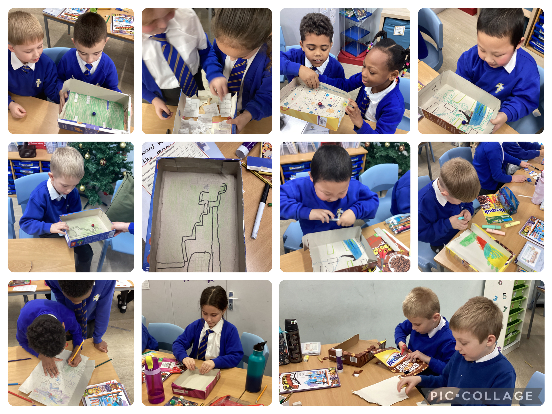 We created a maze ands experimented to see if magnetism would still occur if cardboard was inbetween it. We discovered that it would work. We then discussed would this work for all materials and why.