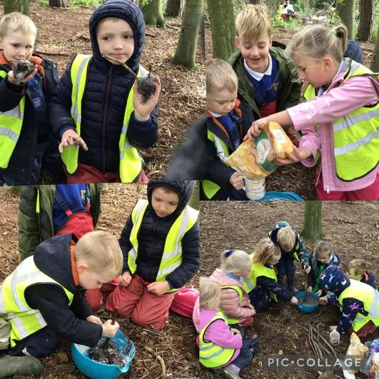Autumn 2023 - 4th October - Acorns - Fire (solid to liquid - melting chocolate and using fire strikers), making mud play-dough and scavenger hunts! - image 2 Autumn 2023 - 4th October - Acorns - Fire (solid to liquid - melting chocolate and using fire strikers), making mud play-dough and scavenger hunts! - image 2
