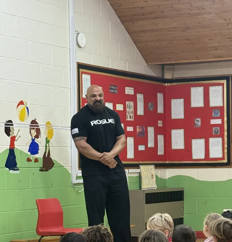 We were very lucky to have a visit from the inspirational Laurence Shahlaei, a former Strongman champion and strength coach who took an assembly about his career and offered tips about perseverance and teamwork. - image 1 We were very lucky to have a visit from the inspirational Laurence Shahlaei, a former Strongman champion and strength coach who took an assembly about his career and offered tips about perseverance and teamwork. - image 1