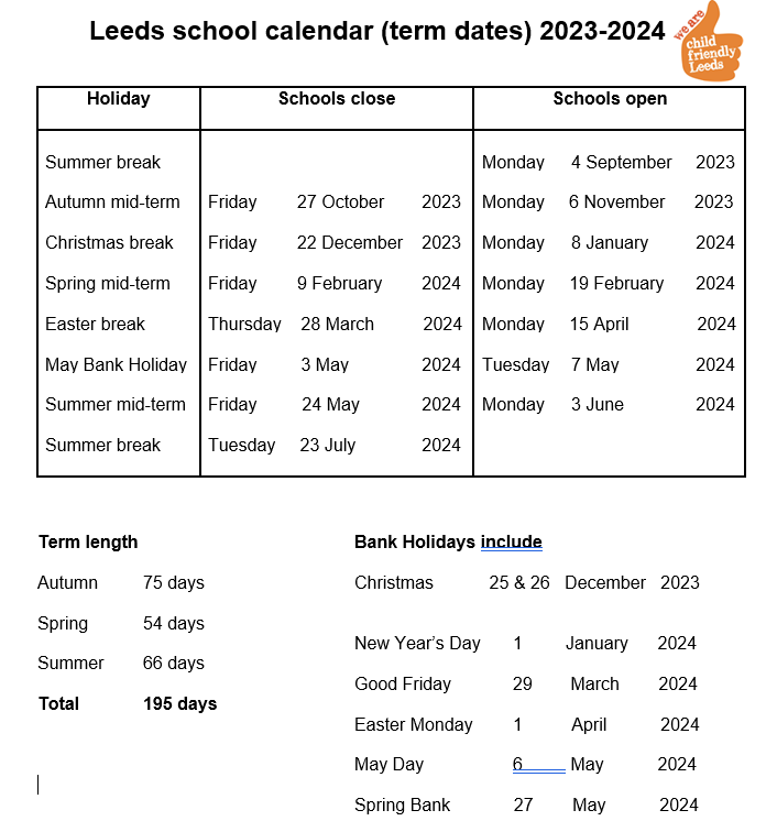 Term Dates | Lower Wortley Primary School