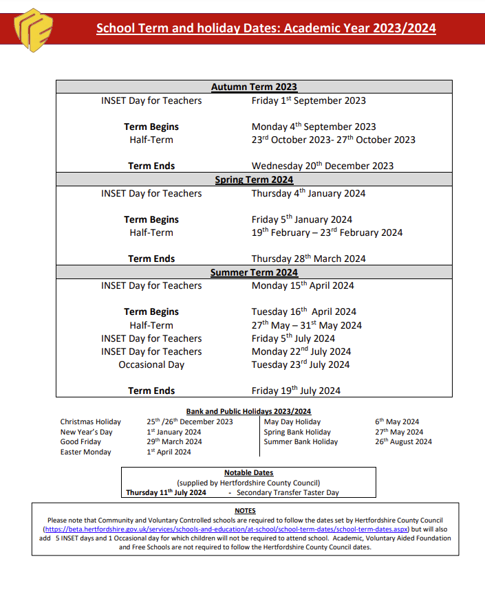 Term Dates Mary Exton Primary School