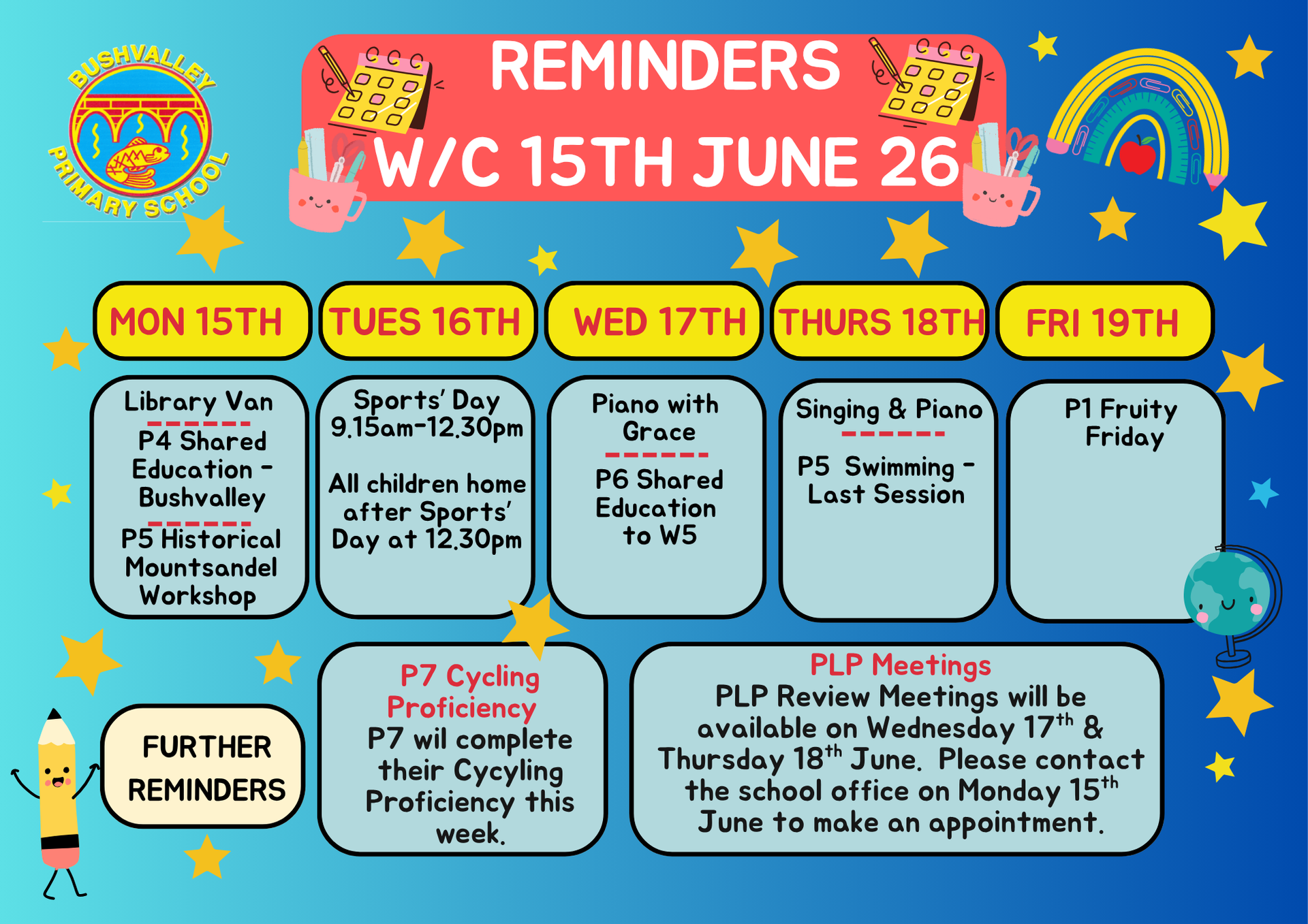 School Reminders 15th  June 2026