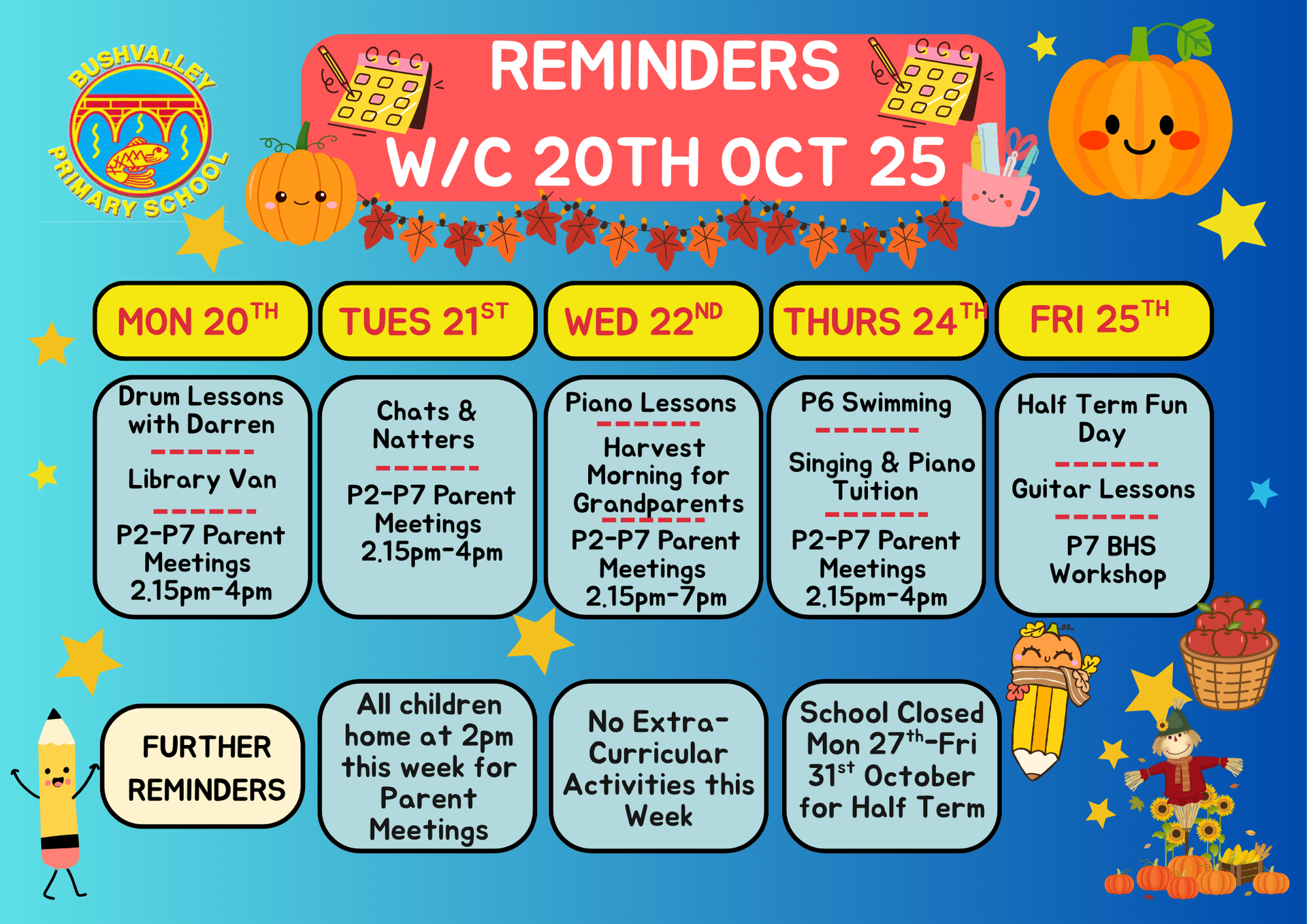 School Reminders 20th October 