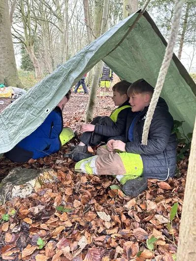 Spring 2023 - January 11th - Oaks - Viking Longhouses and Tarp Shelters (practising knots) - image 1 Spring 2023 - January 11th - Oaks - Viking Longhouses and Tarp Shelters (practising knots) - image 1