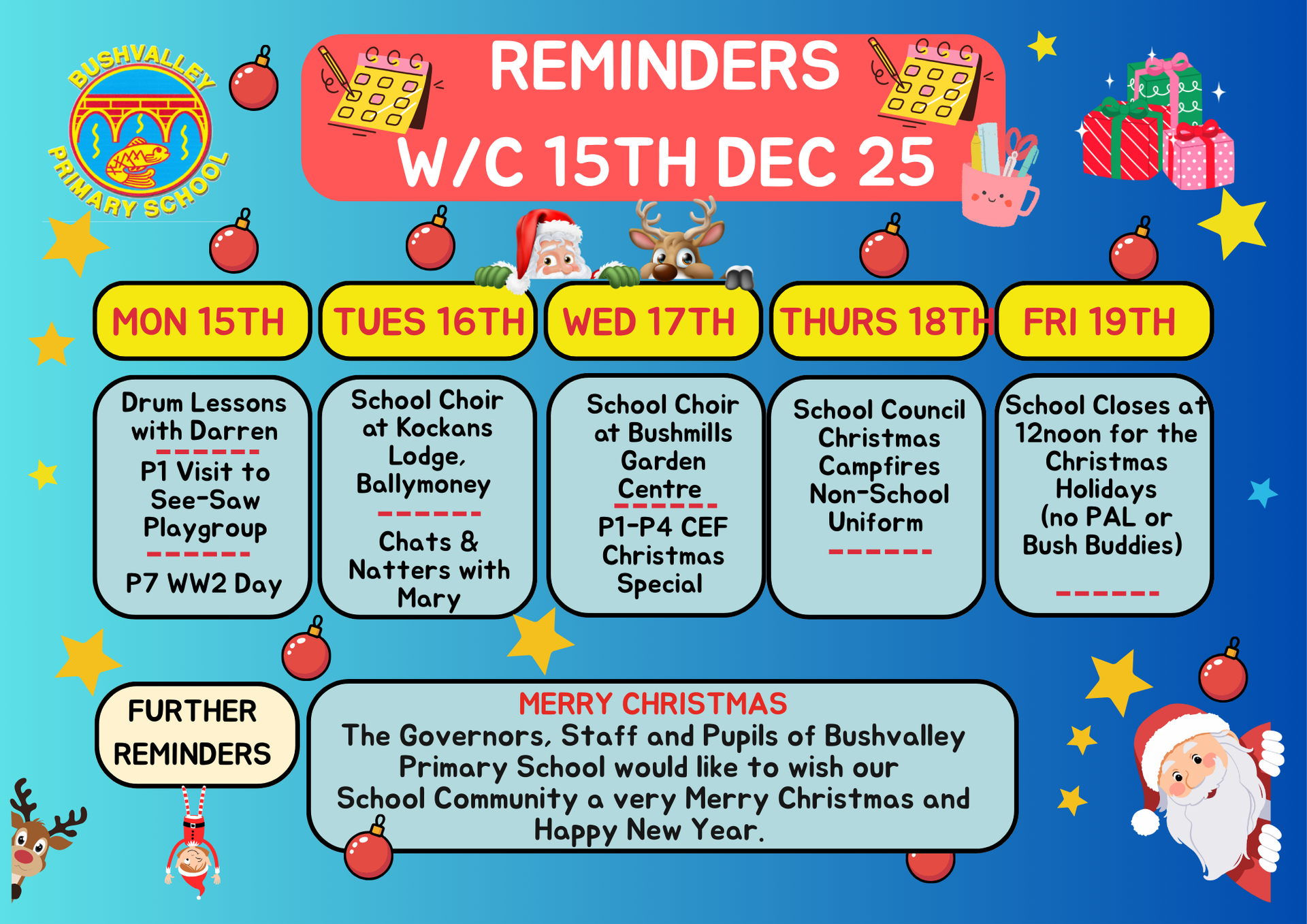 School Reminders 15th Dec 2025