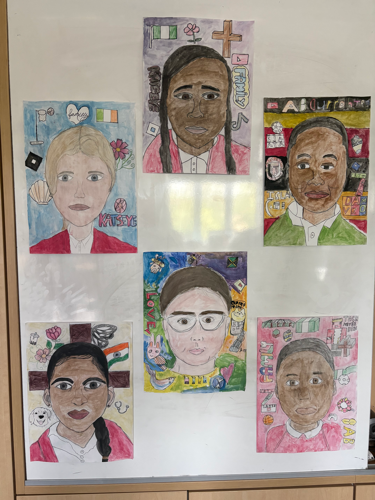 Year 6 Memory Boxes and finished Self-Portraits