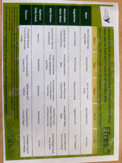 Bwydlen / Menu